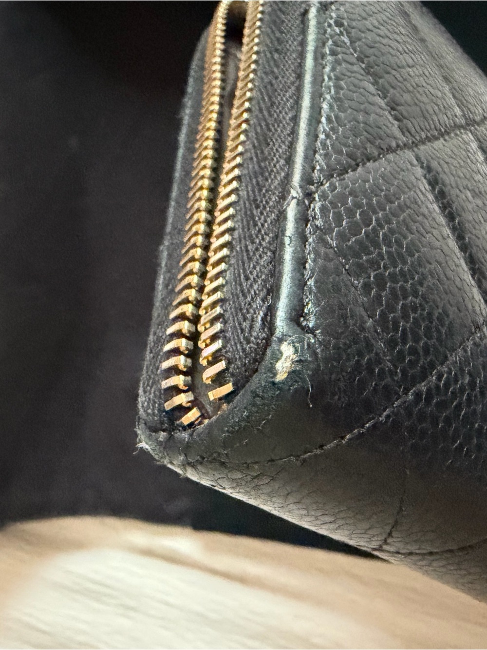 AUTHENTIC CHANEL Black Quilted Zip Wallet with Gold CC Emblem - Picture 7 of 9